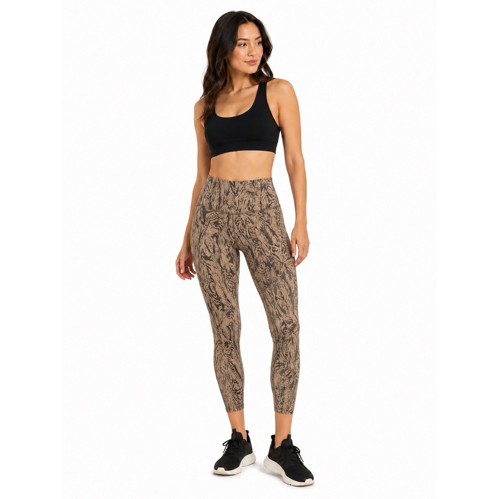 Varley High Rise Abstract Animal Print Leggings‎ Taupe Brown Athletic Size M